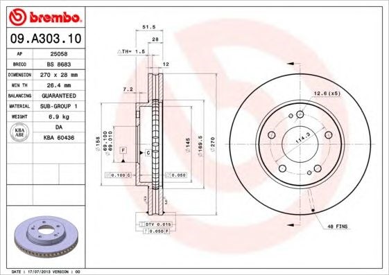 Гальмо дискове переднє 09A30310 BREMBO