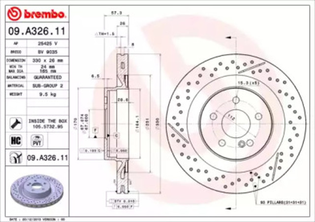 Диск заднього гальма 09A32611 BREMBO
