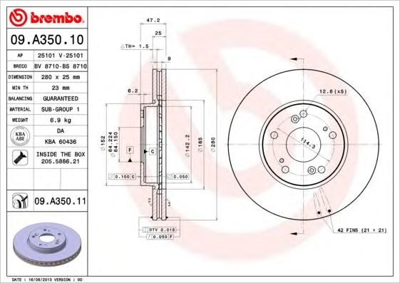 Гальмо дискове переднє 09A35011 BREMBO