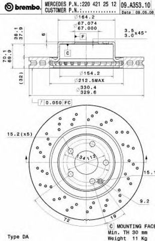Гальмо дискове переднє 09A35311 BREMBO