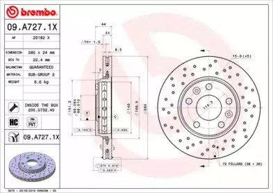 Диск переднього гальма 09A7271X BREMBO