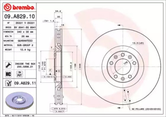 Диск гальмівний передній 09A82911 BREMBO