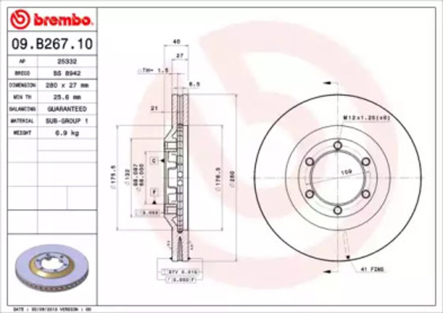 Гальмо дискове переднє 09B26710 BREMBO