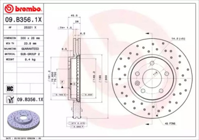 Диск гальмівний передній 09B3561X BREMBO