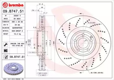 Диск переднього гальма 09B74751 BREMBO