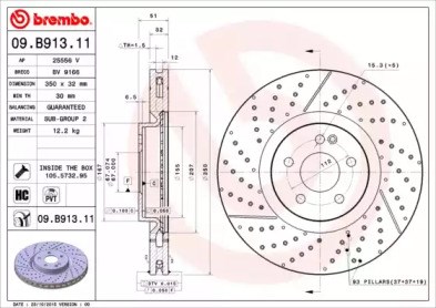 Диск гальмівний передній 09B91311 BREMBO