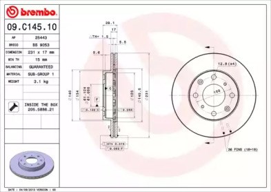 Диск переднього гальма 09C14510 BREMBO