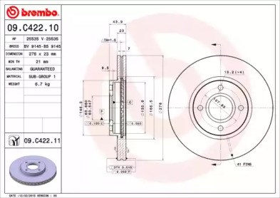Гальмо дискове переднє 09C42211 BREMBO