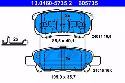 Bosch гальмівні колодки задні mitsubishi lancer 03-, outlander 03- 13.0460-5735.2