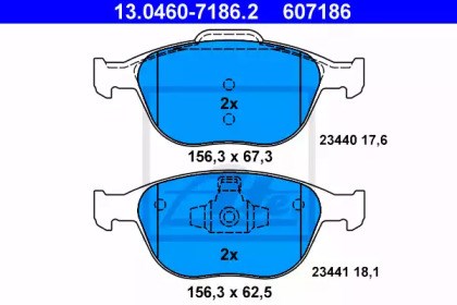 Комплект гальмівних колодок, дискове гальмо 13.0460-7186.2