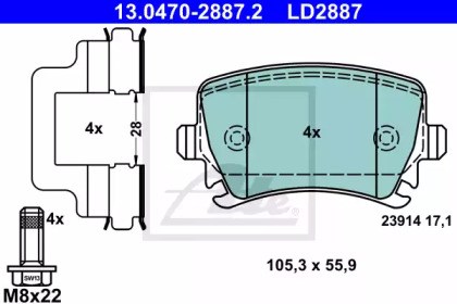 Колодки гальмівні дискові задні, комплект 13.0470-2887.2