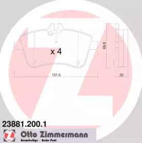 Колодки гальмівні дискові комплект 238812001 ZIMMERMANN