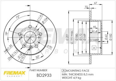 Диск гальмівний задній BD2933 FREMAX