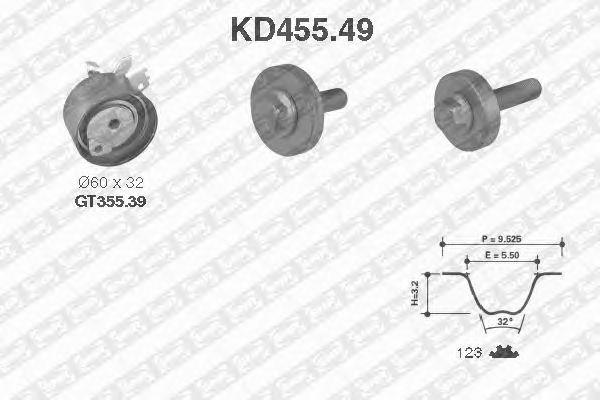 Ремонтний комплект для заміни паса  газорозподільчого механізму KD455.49