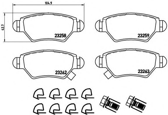 Комплект задніх колодок P59031 BREMBO
