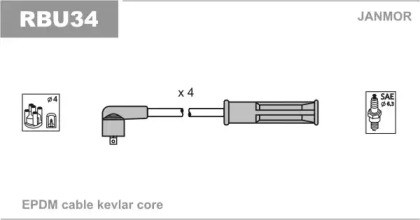 Комплект кабелів запалювання dacia logan/sandero / renault clio/megane/kengoo RBU34