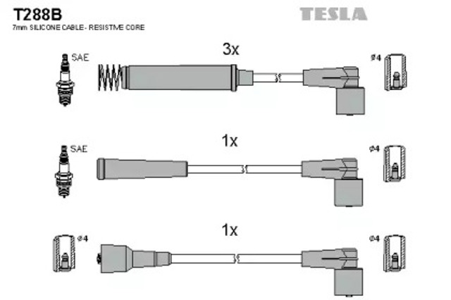 Дріт високовольтні, комплект T288B TESLA