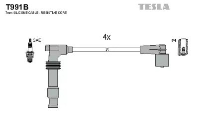 Комплект (4 шт.) проводів запалення astra f/vectra b 1.4/1.6 94-02 T991B
