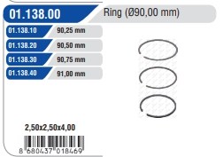 Кільця поршневі std compressor man/mb 90.0 (2.5/2.5/4) 01.138