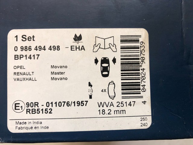 Передні гальмівні колодки 0986494498 RENAULT
