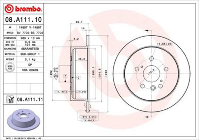 Диск заднього гальма 08A11111 BREMBO