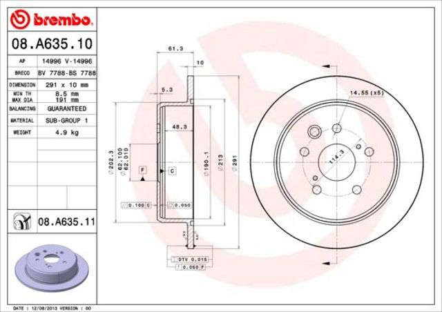 Диск заднього гальма 08A63511 BREMBO