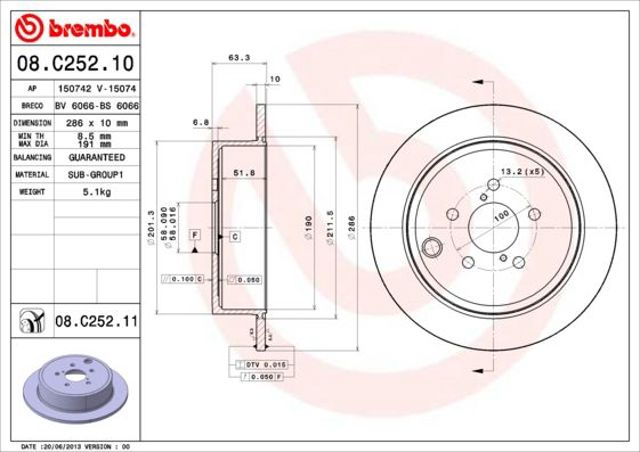 Дискові гальма 08C25211 BREMBO