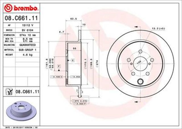 Bosch subaru гальмівний диск задн,forester 2,0 13-,sv 1,6/2,0 12- 08C66111