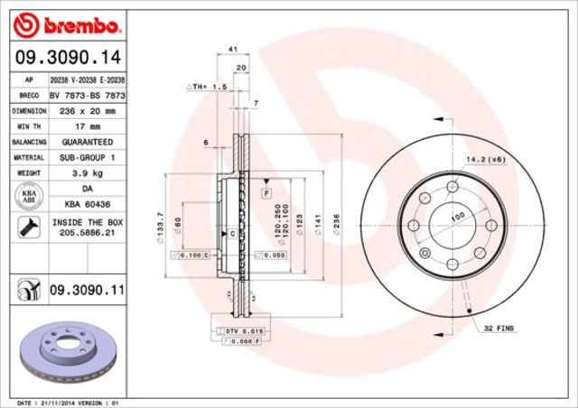 Диск переднього гальма 09309011 BREMBO