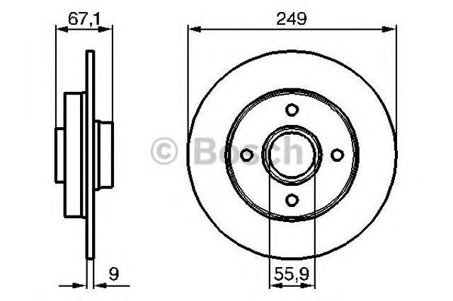 Bosch диск гальмівний задн (без. підш) citroen c3,c4 peugeot 207,307  (2499) 0 986 479 219