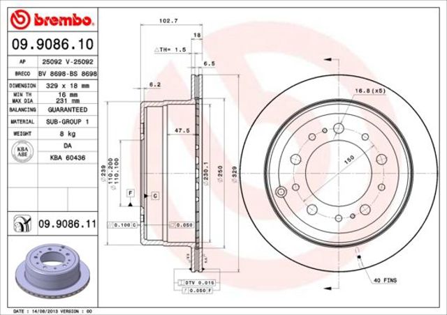 Диск заднього гальма 09908611 BREMBO