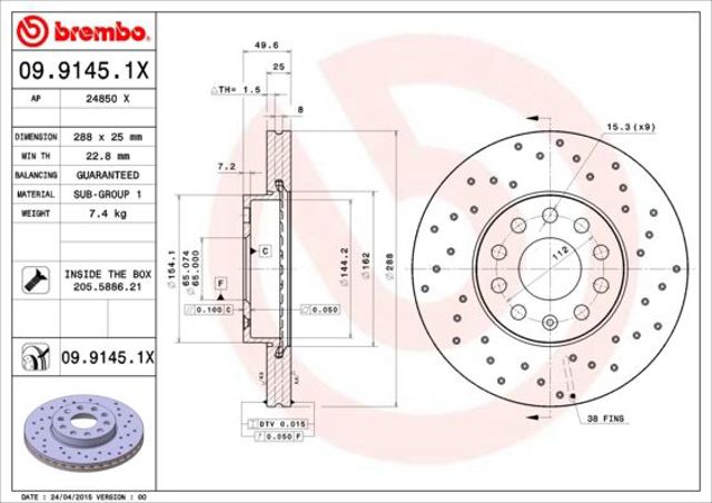Ремкомплект передніх гальм 0991451X BREMBO