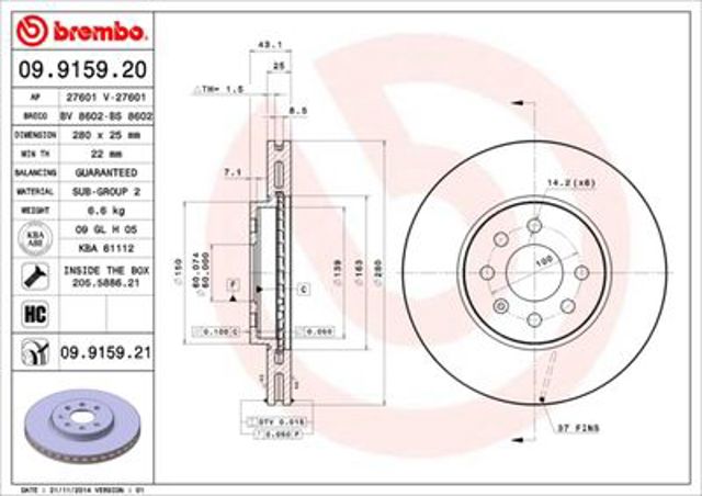 Bosch гальмівний диск передній (вентил.) (28025) opel astra h 04-. 09915921