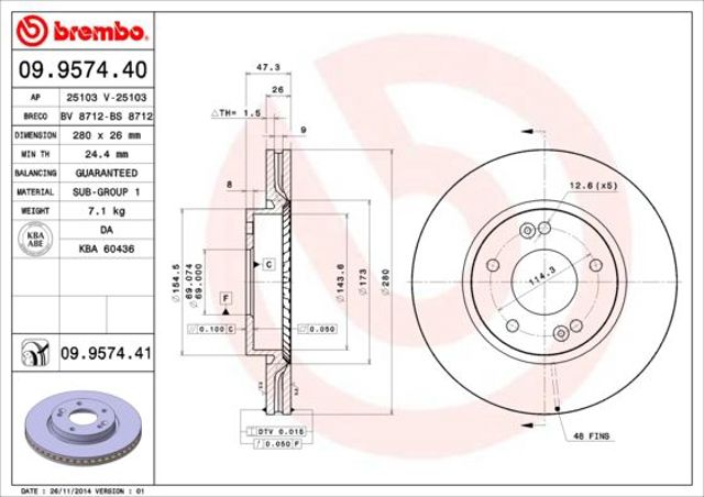 Диск гальмівний передній 09957440 BREMBO