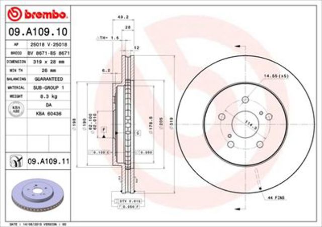 Диск переднього гальма 09A10911 BREMBO