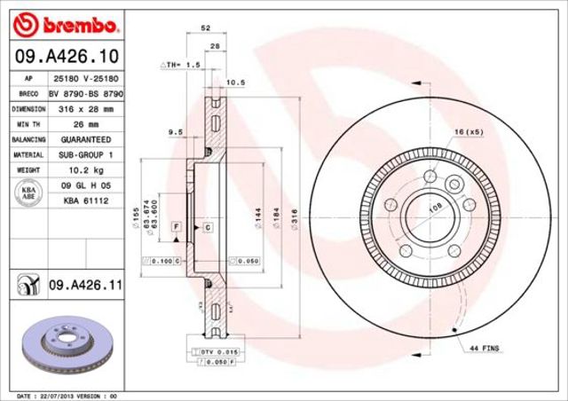 Гальмо дискове переднє 09A42611 BREMBO
