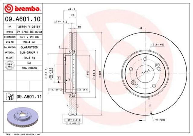 Диск гальмівний передній 09A60110 BREMBO