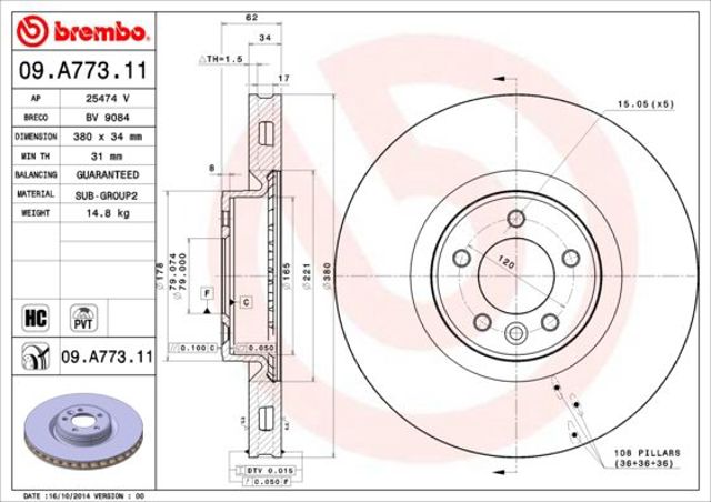 Диск переднього гальма 09A77311 BREMBO