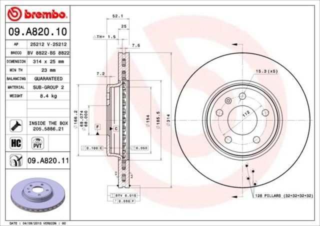 Гальмо дискове переднє 09A82011 BREMBO
