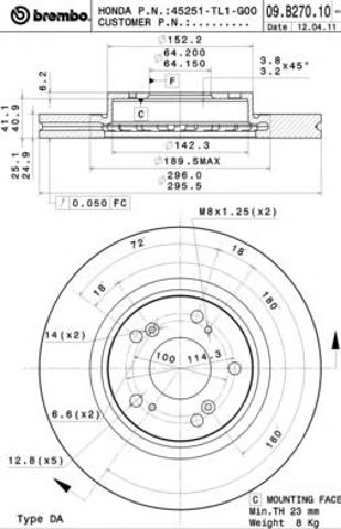 Диск гальмівний передній 09B27010 BREMBO