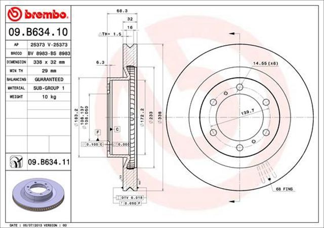 Диск гальмівний передній 09B63411 BREMBO