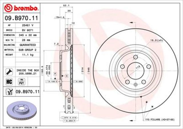 Диск переднього гальма 09B97011 BREMBO