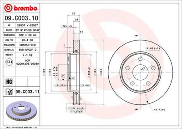 Диск переднього гальма 09C00311 BREMBO