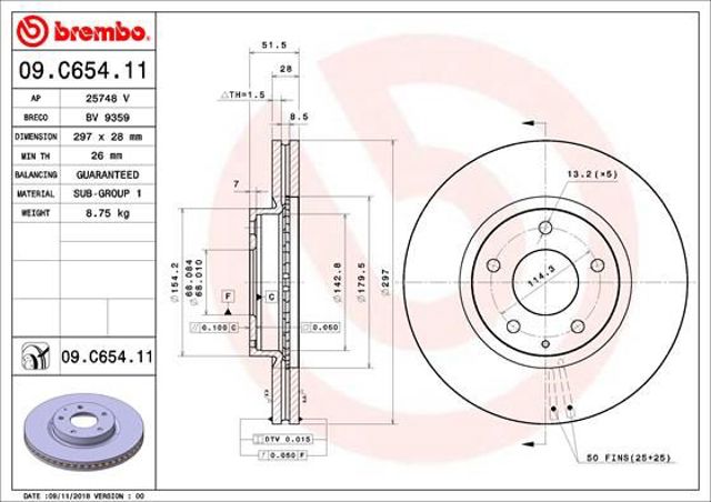 Диск переднього гальма 09C65411 BREMBO