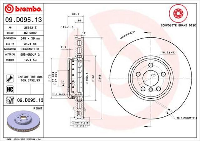 Диск гальмівний передній 09D09513 BREMBO