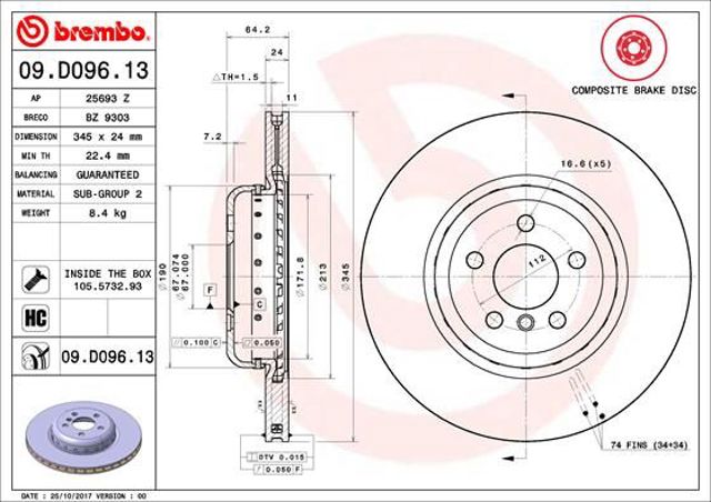 Задні дискові гальма 09D09613 BREMBO