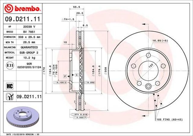 Диск гальмівний передній 09D21111 BREMBO