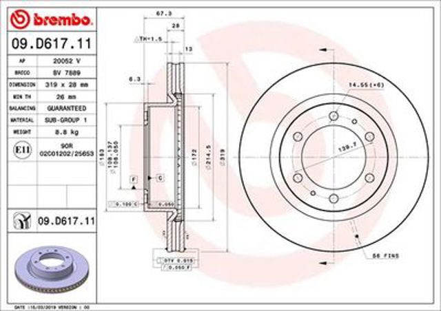 Диск гальмівний передній 09D61711 BREMBO