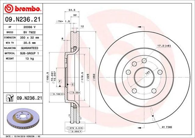 Диск гальмівний передній 09N23621 BREMBO