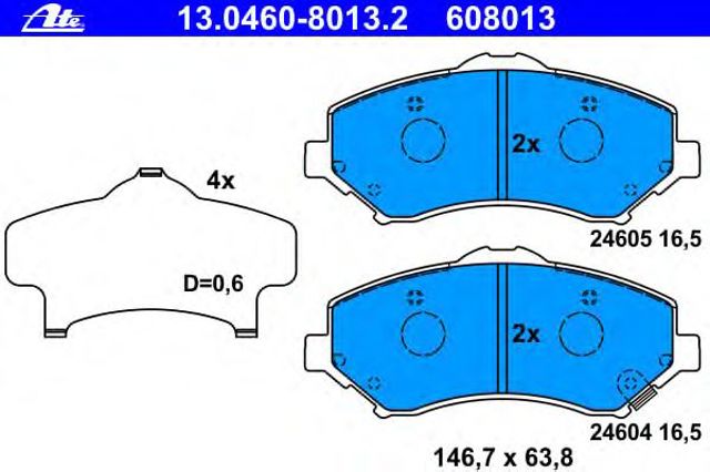 Комплект гальмівних накладок, дискове гальмо 13.0460-8013.2